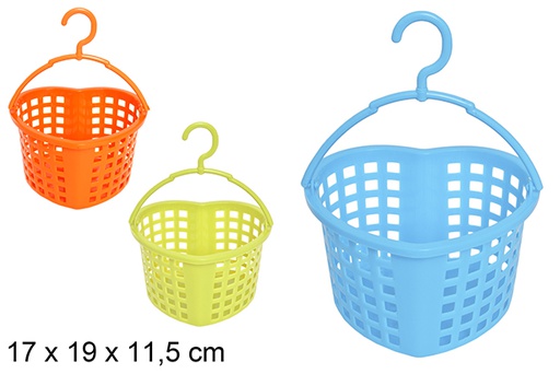 [122370] Cesta de plástico forma corazón con 24 pinzas colores surtidos