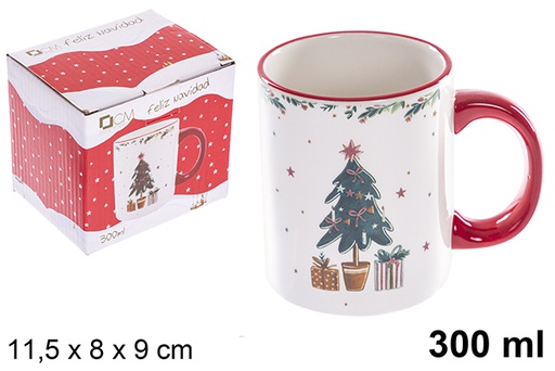 [122402] Tazza natalizia in ceramica decorata con albero 300 ml
