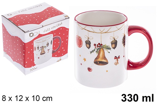 [122404] Caneca de cerâmica natalina decorada com sino 300 ml