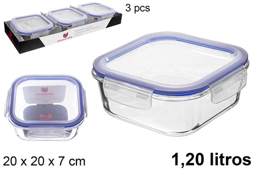 [122475] Square glass lunch box with airtight lid 1,2 l.