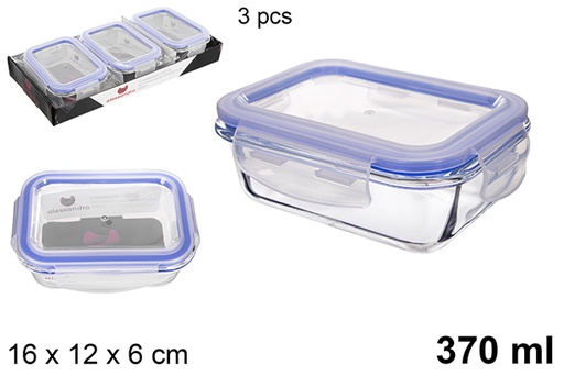 [122476] Boîte à lunch rectangulaire en verre avec couvercle hermétique 370 ml