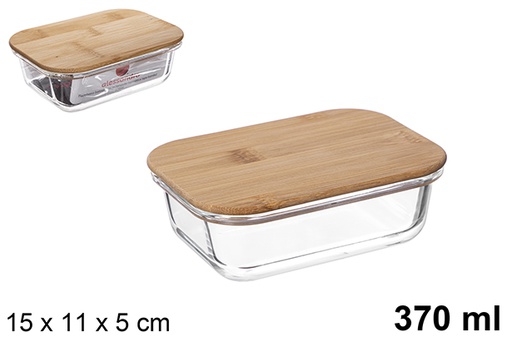 [122508] Lunch box rettangolare in borosilicato con coperchio ermetico in bambù 370 ml