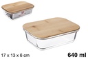 Fiambrera borosilicato rectangular hermética tapa bambú 640 ml