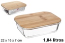 Fiambrera borosilicato rectangular hermética tapa bambú 1,04 litros