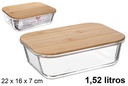 Fiambrera borosilicato rectangular hermética tapa bambú 1,52 litros