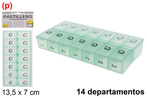 [122532] Plastic pill box 14 weekly departments 13,5x7 cm