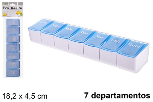 [122533] Caixa de comprimidos de plástico 7 departamentos semanais 18,2x4,5 cm