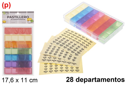[122536] Plastic pill box 28 weekly departments 17,6x11 cm