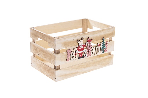 [122555] Scatola in legno naturale decorata Feliz Navidad 24x16x14 cm