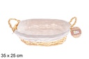 Cesto oval em vime com pegas em cor Mel e tecido 35x25 cm
