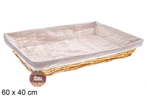 [122580] Panier rectangulaire en osier et tissu couleur  Chéri 60x40 cm