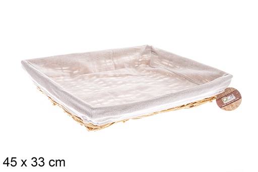 [122581] Panier rectangulaire en osier et tissu couleur miel 45x33 cm