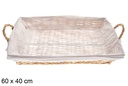 Cesta mimbre rectangular con asas color Miel con tela 60x40 cm
