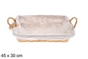 Rectangular wicker basket with honey-colored handles with fabric 45x30 cm