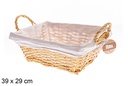 Cesta mimbre rectangular con asas color Miel con tela 39x29 cm