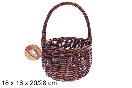 [122590] Mahogany round wicker basket with handle 18x18x20/28 cm
