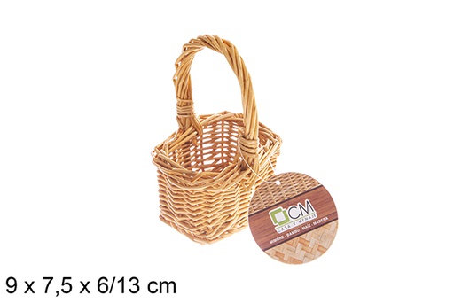 [122595] Cesto ovale in vimini miele con manico 9x7,5x6/13cm