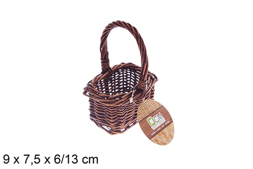 [122596] Cesto ovale in vimini in mogano con manico 9x7,5x6/13cm