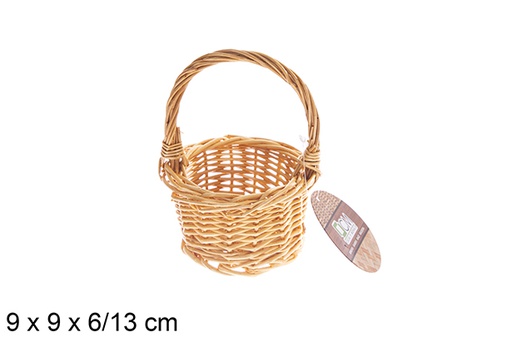 [122597] Panier rond en osier miel avec anse 9x9x6/13cm