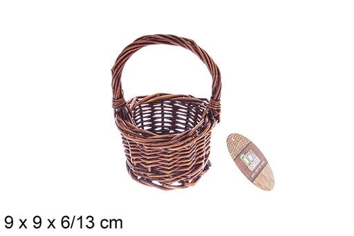 [122598] Cestino in vimini rotondo in mogano con manico 9x9x6/13cm