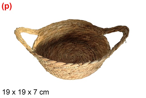 [122603] Panier en jonc de mer rond naturel avec anses 19x19x7 cm