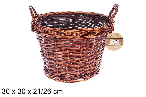 [122617] Mahogany round wicker basket with handles 30x30x21/26 cm