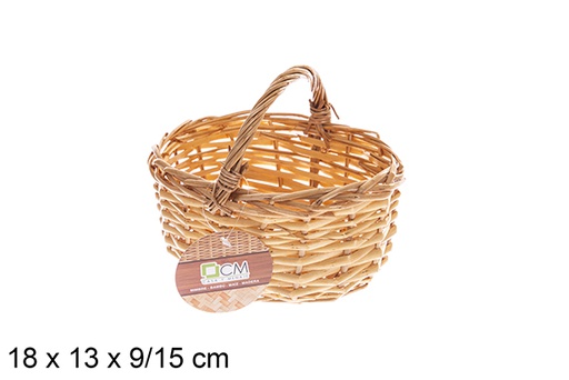 [122618] Cestino in vimini ovale miele con manico 18x13x9/15 cm