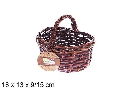 [122619] Cestino in vimini ovale in mogano con manico 18x13x9/15 cm
