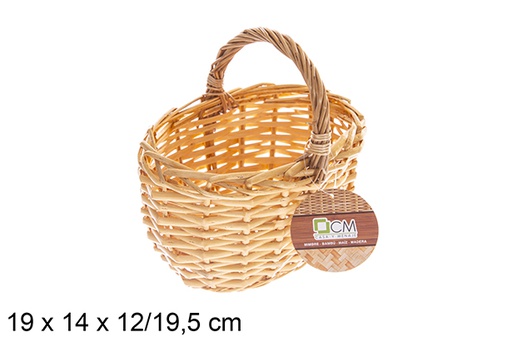 [122620] Cestino in vimini ovale miele con manico 19x14x12/19,5 cm