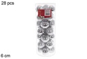 Pack 28 bolas plata brillo/mate cilindro 6 cm