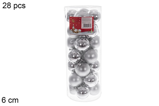 [122629] Pack 28 shiny/matte silver bauble cylinder 6 cm