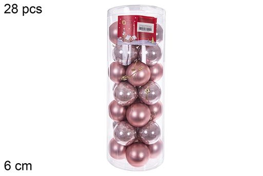 [122631] Pack 28 palline oro rosa lucide/opache cilindro 6 cm 