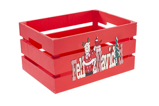 [122648] Red wooden box decorated Feliz Navidad 28x20x15 cm