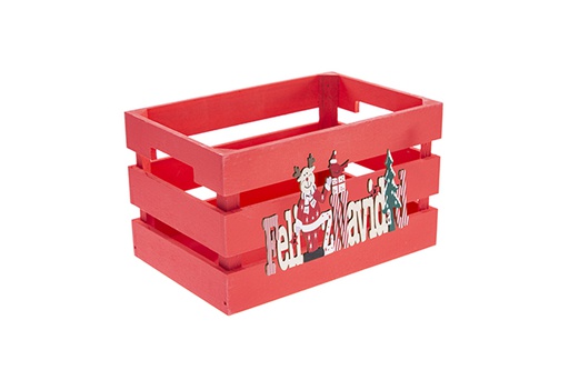 [122649] Boîte en bois rouge décorée Feliz Navidad 24x16x14 cm