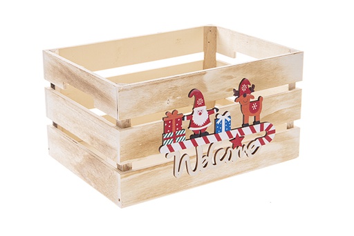 [122652] Boîte en bois blanche décorée de bienvenue 28x20x15cm