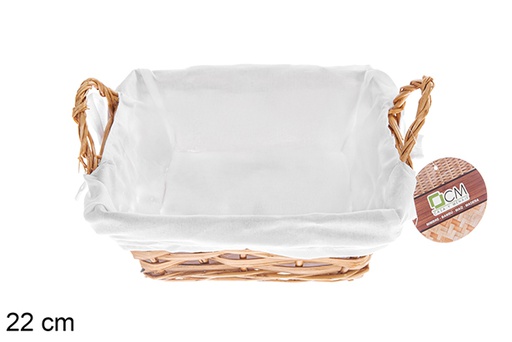 [122678] Cesta mimbre cuadrada color miel con tela 22 cm