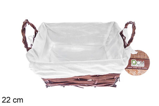 [122679] Cestino in vimini quadrato in mogano con tessuto 22 cm