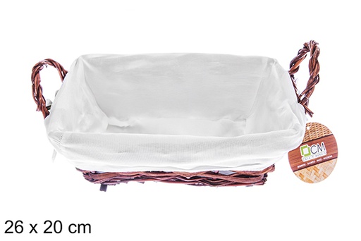 [122681] Panier rectangulaire en osier et tissu en acajou 26x20 cm