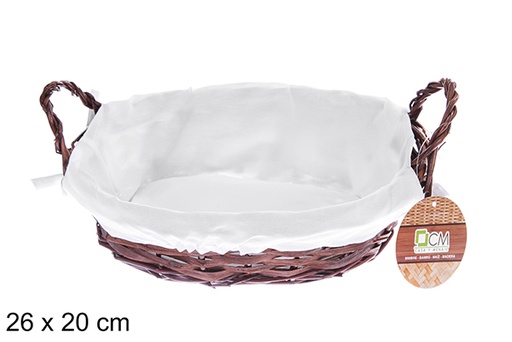 [122683] Mahogany oval wicker basket with fabric 26x20 cm