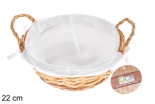 [122684] Cesto redondo em verga cor mel com tecido 22 cm