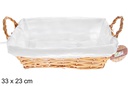 Cesto retangular de vime cor mel com tecido 33x23 cm