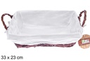 Cesta mimbre rectangular color caoba con tela 33x23 cm