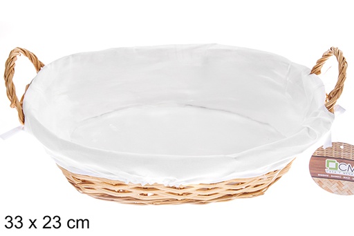 [122688] Cesto ovale in vimini color miele con tessuto 33x23 cm