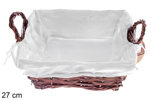 [122691] Panier carré en osier acajou et tissu 27 cm