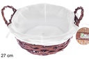 Cesta mimbre redonda color caoba con tela 27 cm