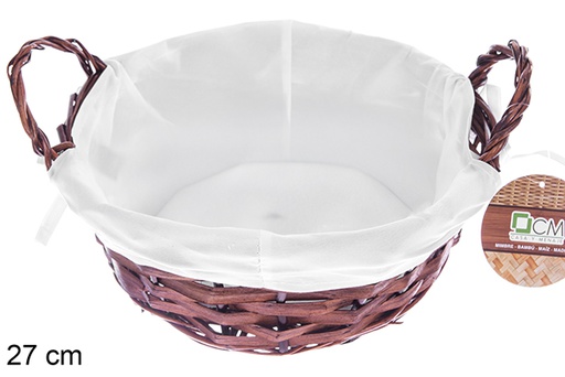 [122693] Panier rond en osier acajou et tissu 27 cm