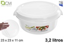 Fiambrera redonda grande blanca tapa transparente 3,2 l.