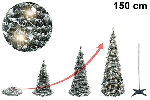 [122701] Foldable snowy Christmas tree with USB LED lights 150 cm