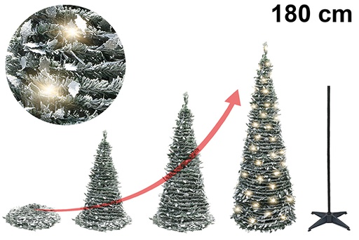 [122702] Albero di Natale innevato pieghevole con luci LED USB 180 cm