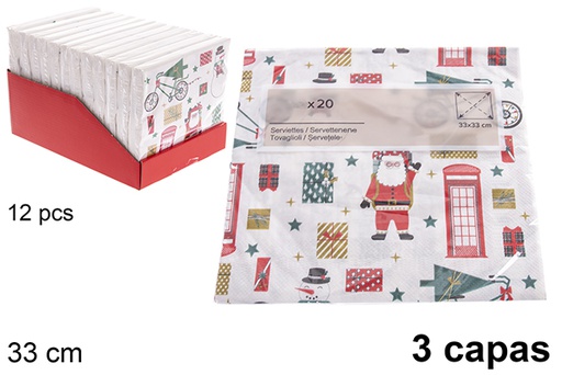 [122705] Pack 20 guardanapos decorados de Natal com 3 folhas de 33 cm
